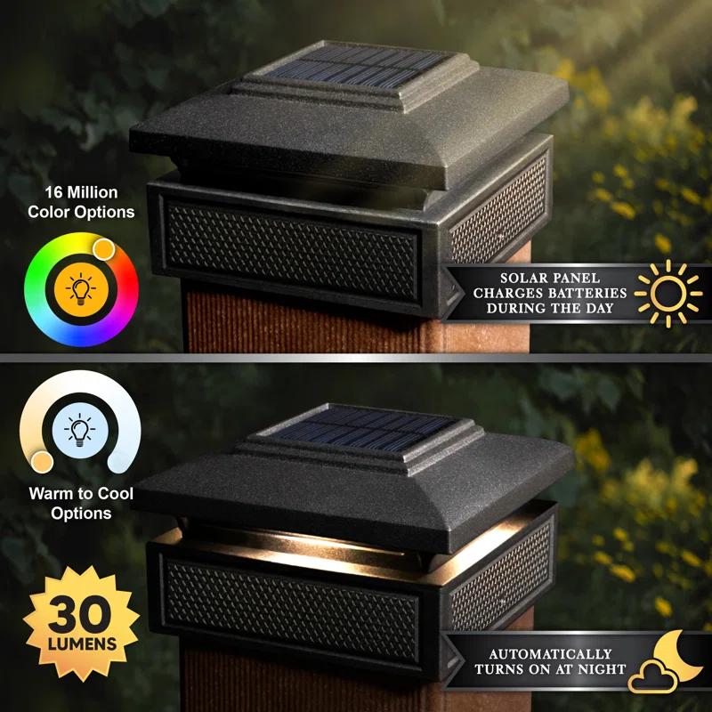 Classy Caps Black Low Voltage Integrated LED Metal Fence Post Cap Light 3.5 In. X 3.5 In. with Base Adapter Included