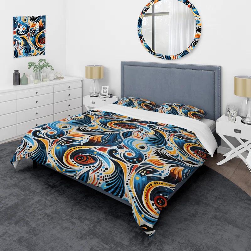 Blue And Orange Tribal Dreams I Abstract Duvet Cover Set