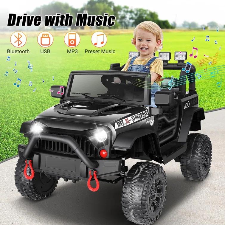 Ancheer Alex 24V Electric Ride on Jeeps for Kids, Ride On Car Truck with Remote Control, Battery Power Car Wheels for Kids w/LED Lights, Bluetooth, Music, 3 Speeds, 24 Volt Ride on Toys for Boys and Girls