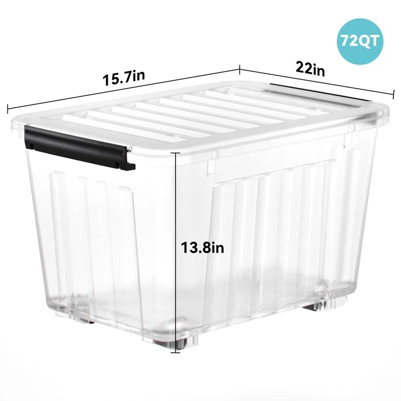 APPENIN WINTER PARK CORP 72 Quart Plastic Storage Bin, Stackable And Nestable Storage Boxes With Lids And Secure Latching Buckles, Large Storage Container (Clear, 72Quart-6Pack)