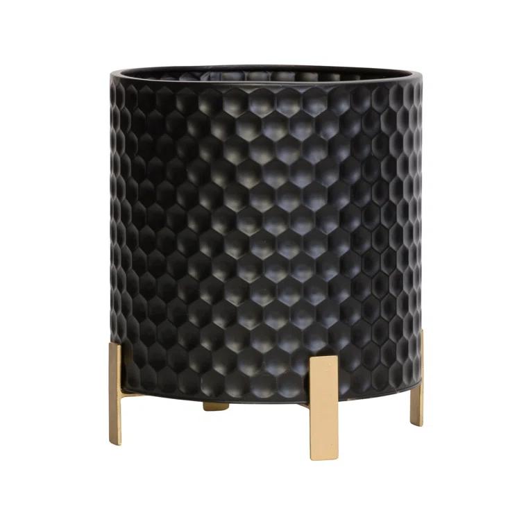 Aspire Ebony Mid Century Modern Indoor Metal Pot Planter 4-Leg Metal Base