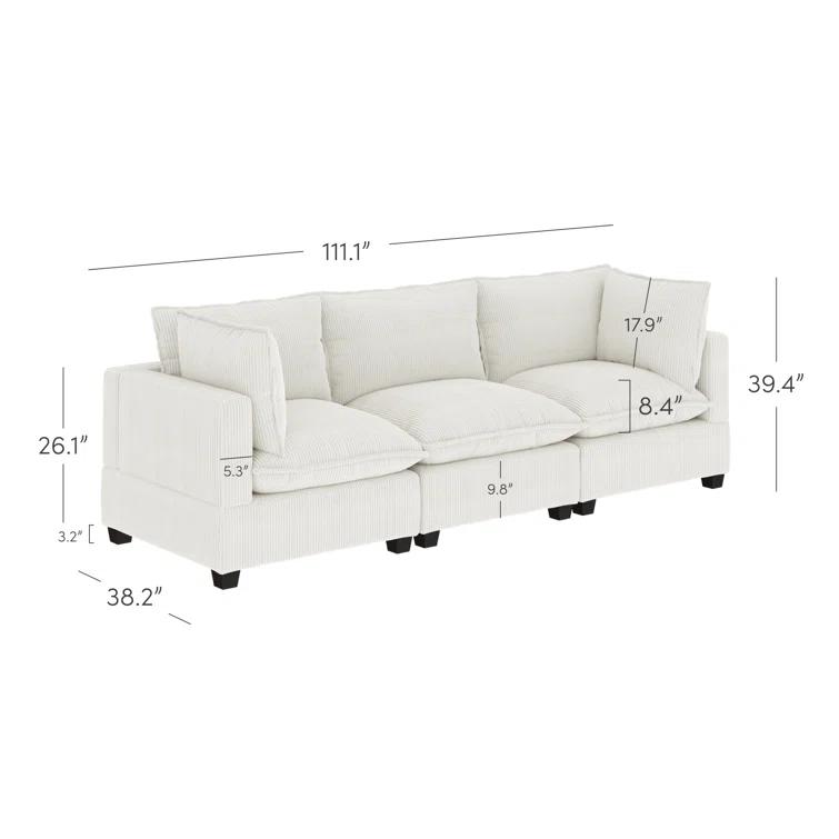 Hokku Designs Somerdale Modern Upholstered Cloud 3-Seater Sofa