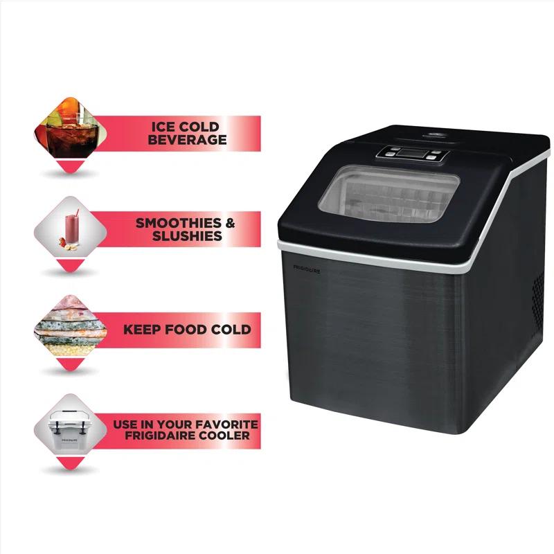 Frigidaire Frigidaire Countertop Stainless Steel Ice Maker with Transparent Window, Clear Ice Cube Maker, 40 lbs.