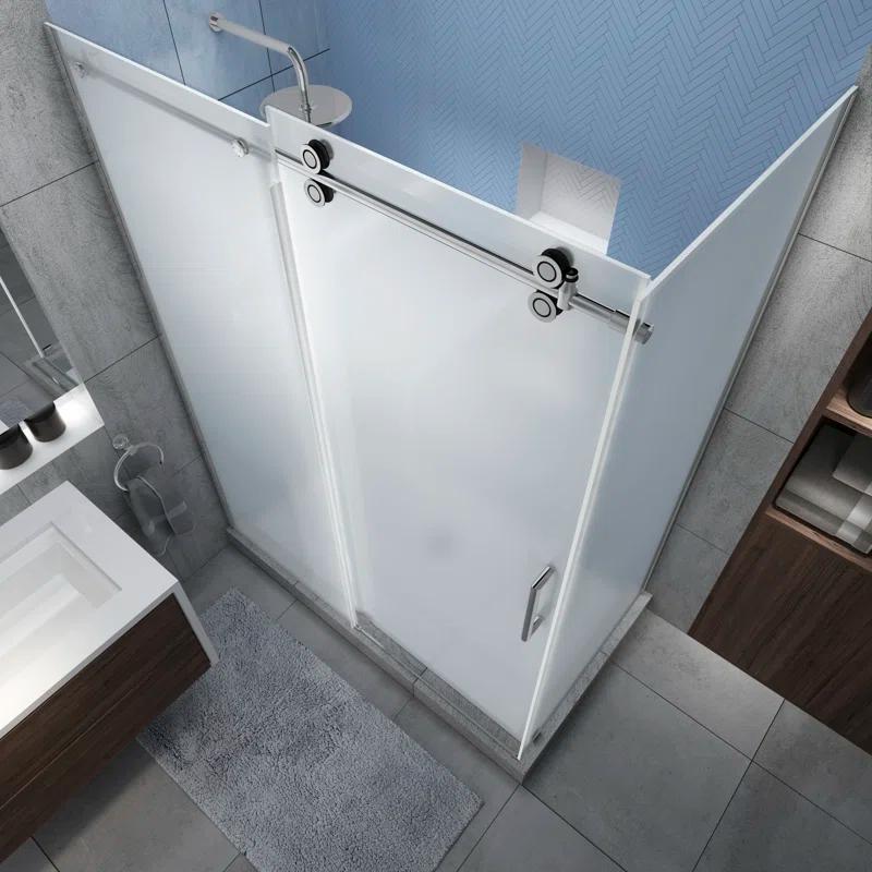 Langham XL 68" - 72" W x 32" D x 80" H Frameless Rectangle Sliding Shower Enclosure, Frosted Glass
