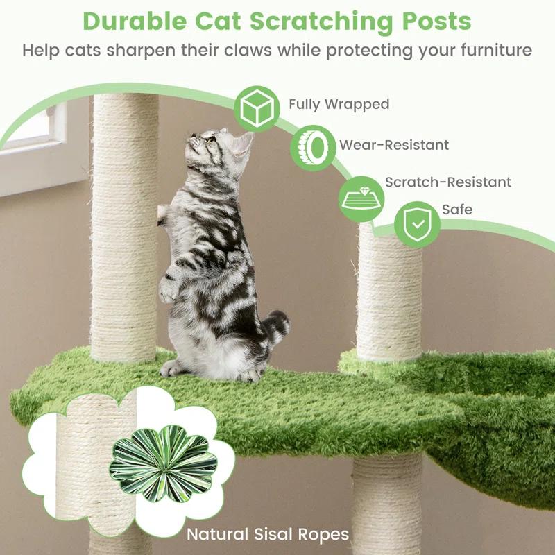 Latitude Run® Latitude Run® Wooden Cat Tree 55'' Tall Cat Climbing Stand W/ Sisal Scratching Posts Green