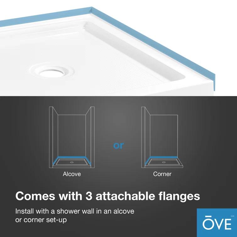 Ove Decors OVE Decors 36" x 32" Rectangle Shower Base Pan, White Acrylic, Center Drain, Reversible Design 15SBR-BALI36-WHTWM