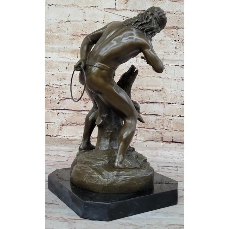 Red Barrel Studio® Native American Indian Shaman Taming A Bear - Bronze Sculpture Statue By P. Bartlett