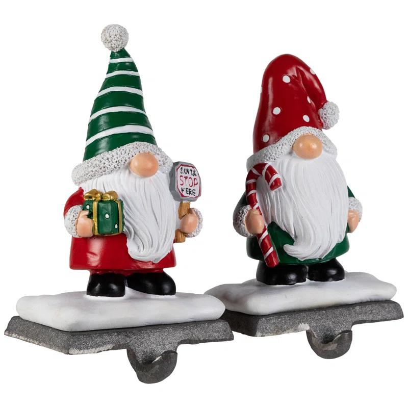 Northlight Seasonal Santa Gnomes Christmas Stocking Holders - 6.25" - Set Of 2