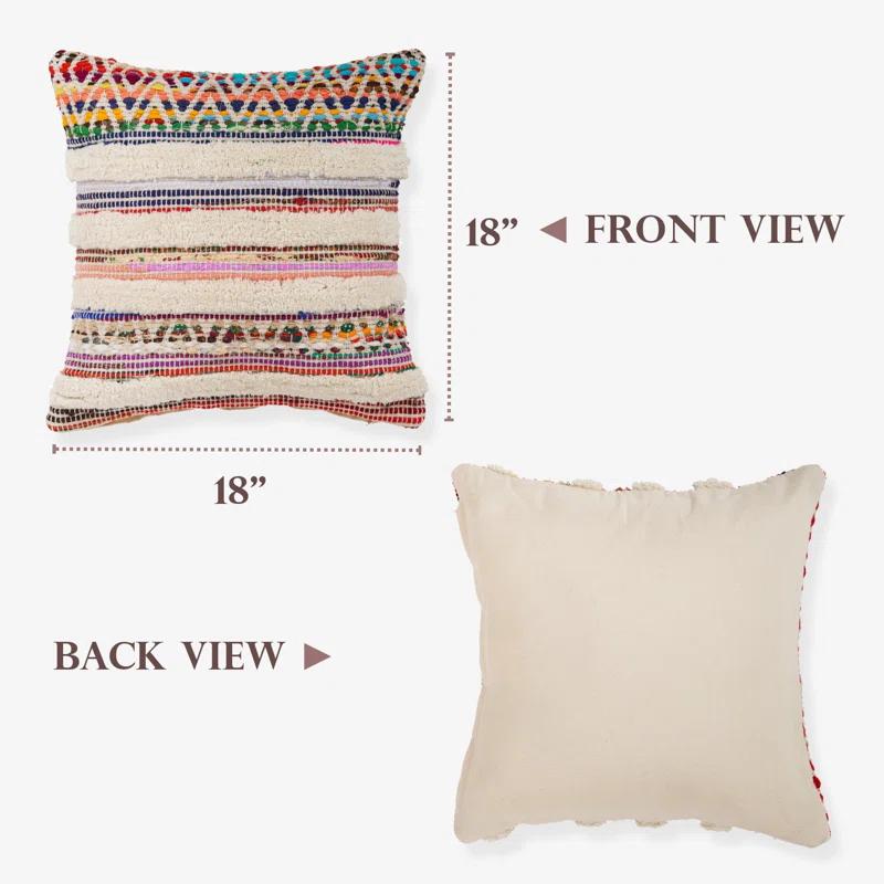 Evette Rios Dahlia Bohemian Multicolor Chevron Striped Chindi Handmade Pillow