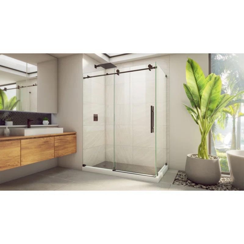 60.38" W x 34.5" D x 76" H Frameless Rectangle Sliding Shower Enclosure