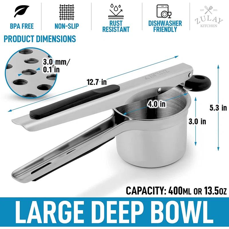 Zulay Kitchen Zulay Kitchen Large 13.5oz Potato Ricer Stainless Steel Heavy Duty Masher with Non-Slip Handle
