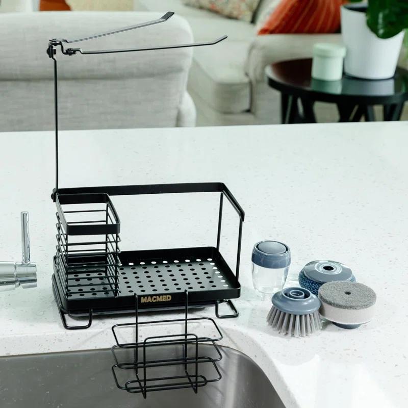 WKING Stainless Steel Kitchen Sink Caddy Organizer With Draining Tray, Rustproof Sponge Holder For Sink, Adjustable Compartments, Space-Saving Design