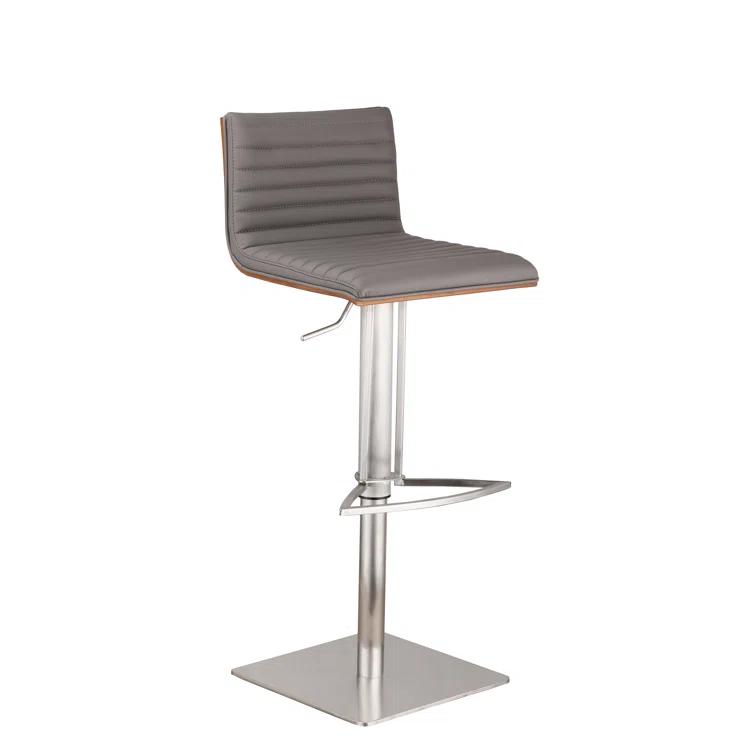 George Oliver Framlingham Cafa Adjustable Swivel Walnut Wood and Stainless Steel Metal Bar Stool