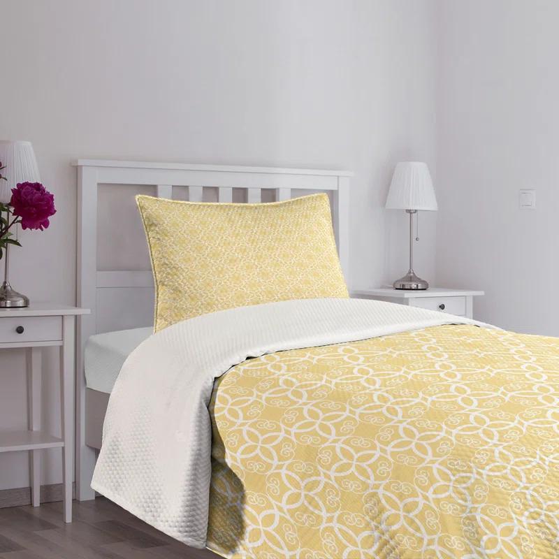Ambesonne Ambesonne Yellow and White Bedspread Ornate Floral Pale Yellow White