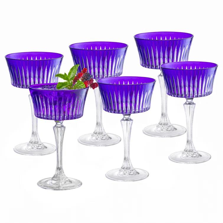 Barski Colored Champagne Coupe Glasses, Stemmed Martini Glassware, Set of 6 - 8.7 oz. (Set of 6)