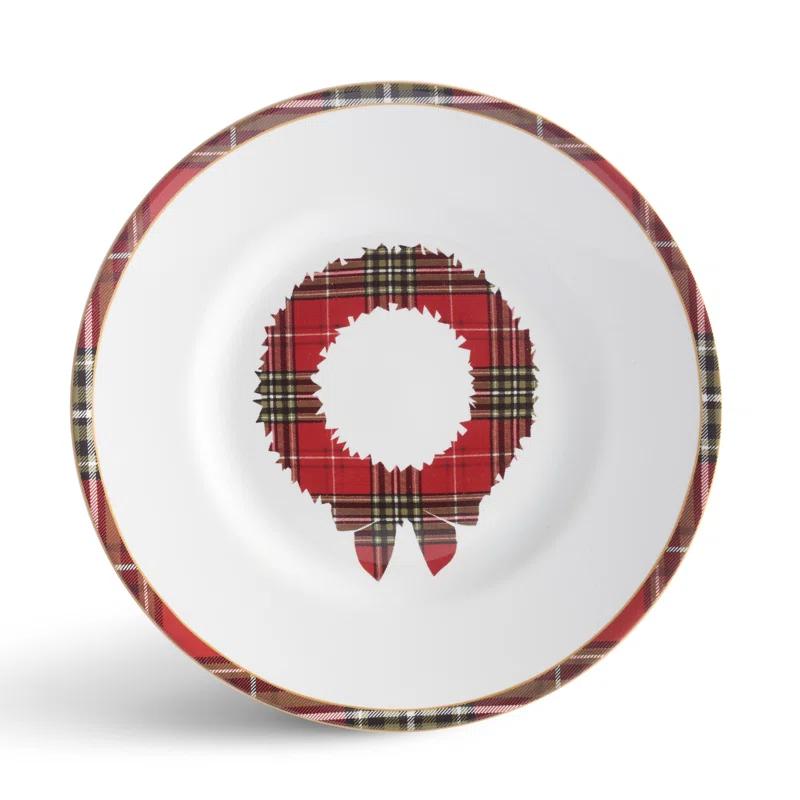 222 Fifth 222 Fifth 12-Piece Wexford Red Porcelain Dinnerware Set - Service For 4, Plate & Bowl Set