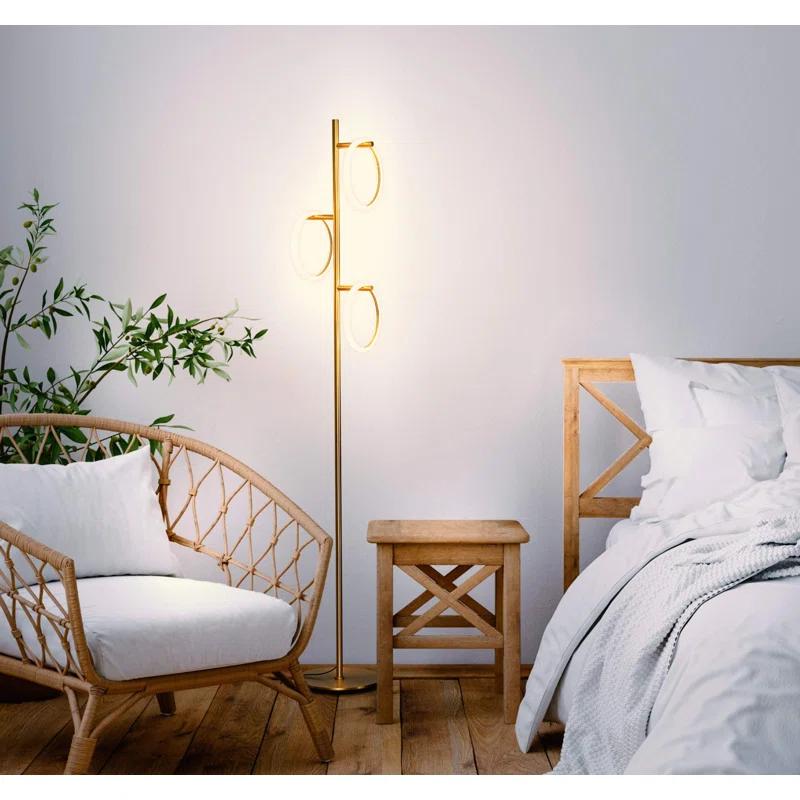 Brightech Saturn 66" Modern LED Floor Lamp with 3 Removable Ring Lights and Gold Finish, 3-Way Dimming