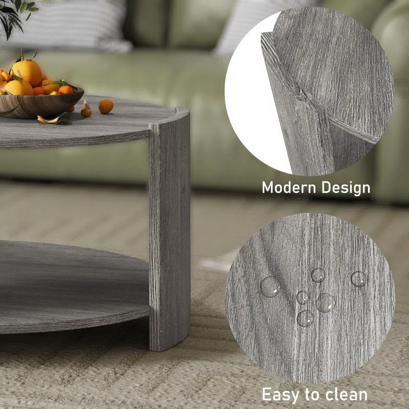 Michaelee Round Coffee Table, 36" Rustic Modern Circle Coffee Tables with 2 Tier Storage Shelf, Cocktail Table for Living Room Apartment