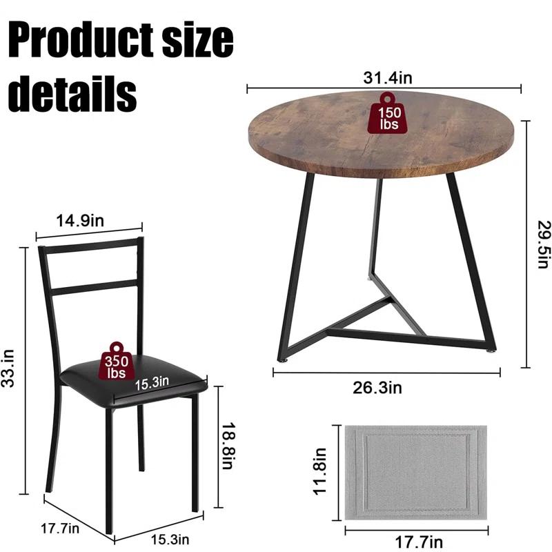 17 Stories Dining Table Set For 2, Round Kitchen Table And Upholstered Chairs For 2, 3 Piece Dining Room Table Set