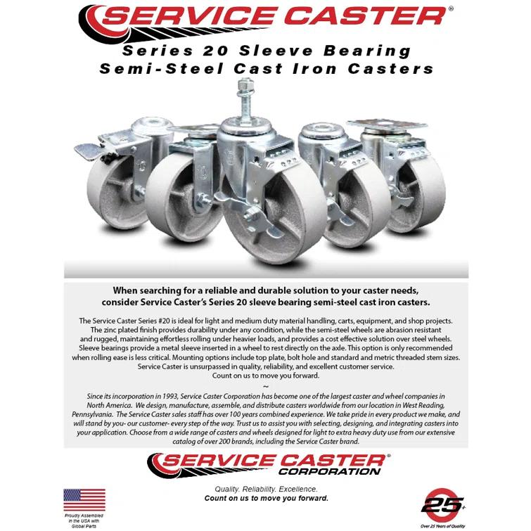 Service Caster Semi Steel Cast Iron Wheel Swivel Top Plate Caster with Brake