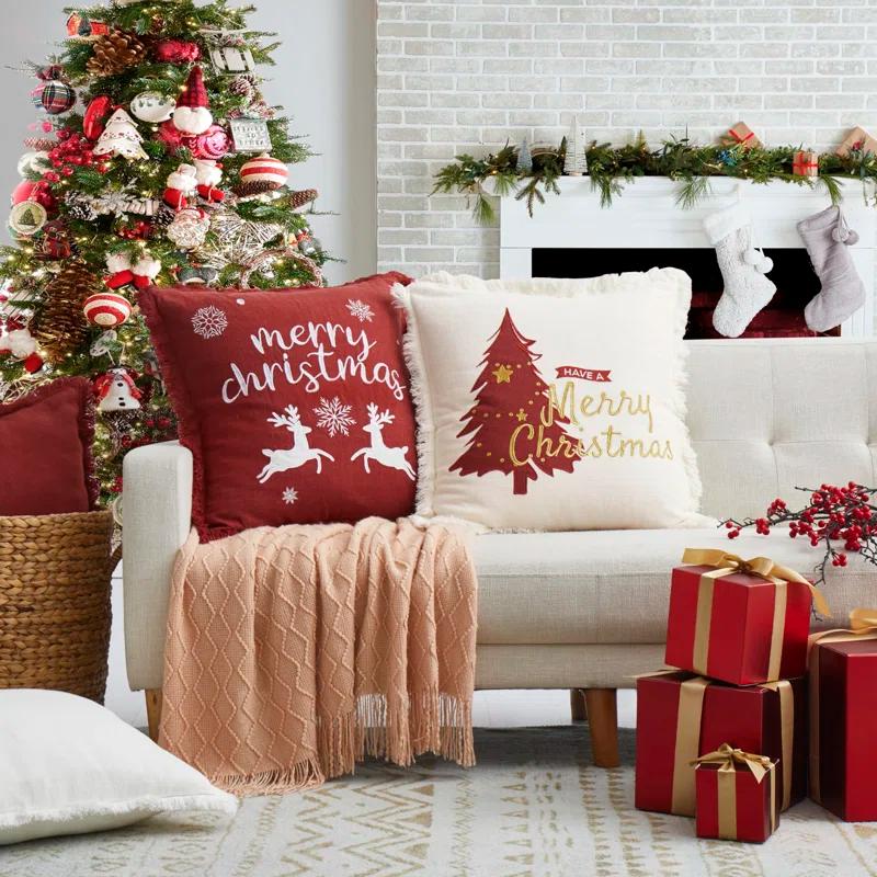 Christmas Pillow Covers 12X20 Set Of 2 - Xmas Decorative Farmhouse Linen Throw Pillow Cases Holiday Sofa Couch Cushion Covers Merry Christmas