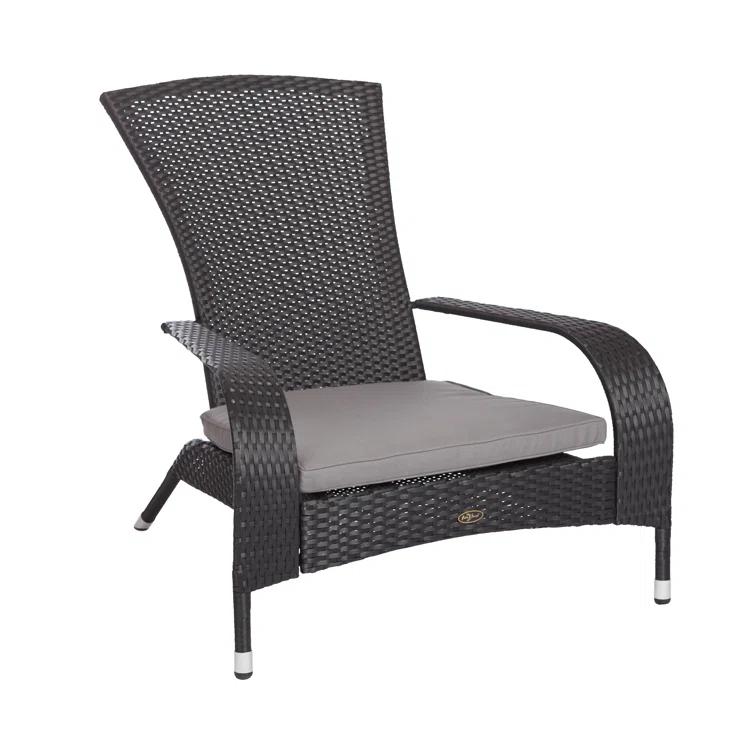 PatioSense Patio Sense Coconino Wicker Chair All Weather Adirondack Style Chair Grey Outdoor Cushion Included - Black