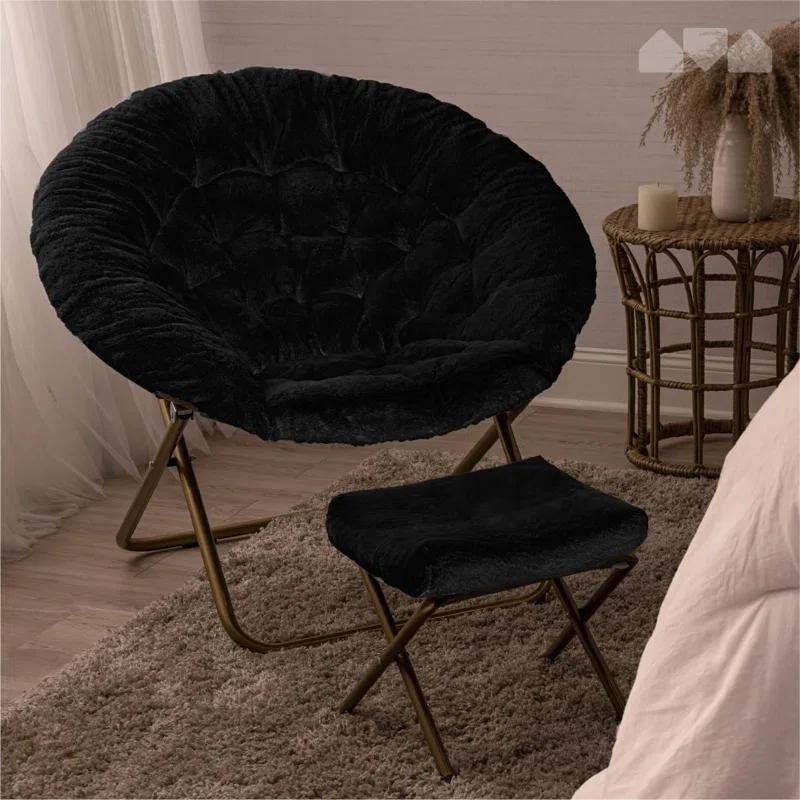 Milliard Cozy Faux Fur Saucer Chair X-Large with Footrest, Black