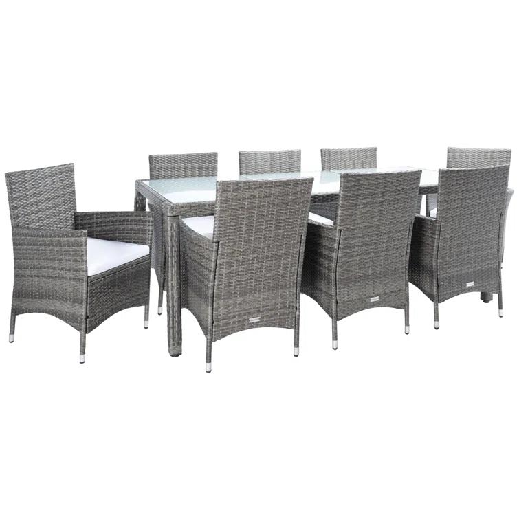 Safavieh Hailee 8 - Person Wicker Patio Dining Set with Rectangular Table , Cushions Included