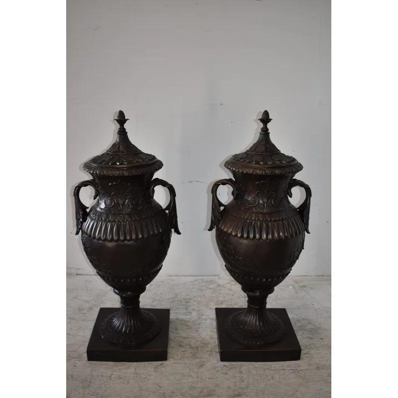 NIFAO A Pair Of Urns or Vases Made of Pure Bronze Size: 21" x 18" x 47"H