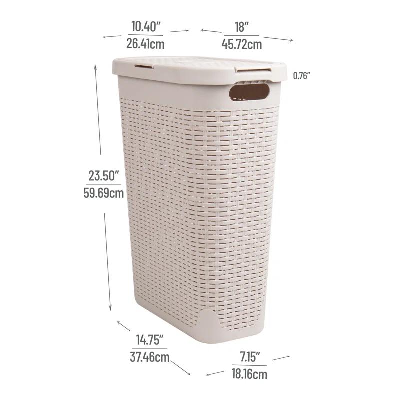 Mind Reader Mind Reader 40L Slim Laundry Hamper, Clothes Basket, Lid, Wicker Design, Plastic
