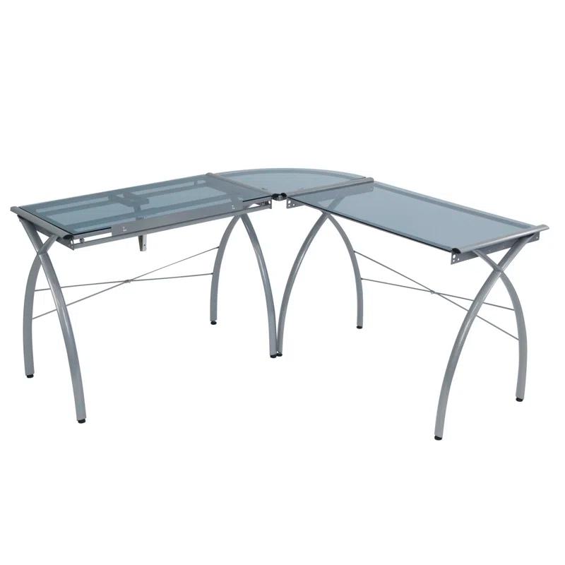 Inbox Zero Courson L-Shaped Glass Top Drafting Table