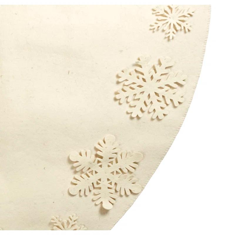 Arcadia Home Pom Poms 72" Handmade Christmas Tree Skirt in Felt - Tacked Snowflakes on Cream