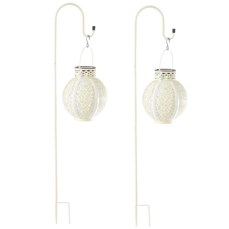 Pure Garden 2 Solar Outdoor Lights - Hanging Or Tabletop Rechargeable LED Lantern With Hooks- Outdoor Decor (Set of 2)