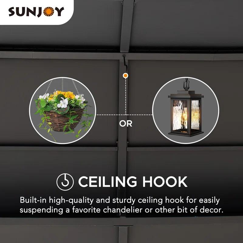 Sunjoy Sunjoy Hardtop Gazebo 12 x 16 ft. Outdoor Gazebo, Heavy Duty Steel Frame Gazebo, Double Tiered Metal Gazebo with Ceiling Hook and Removable Netting Sidewalls