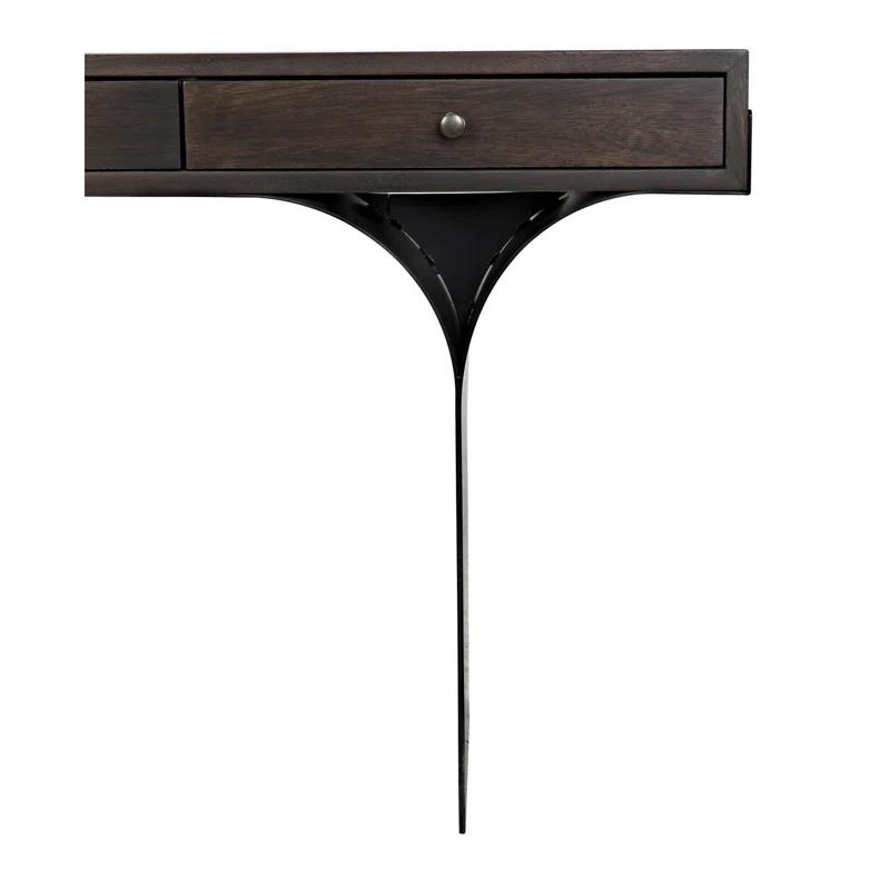 Truss Solid Wood Top Metal Base Writing Desk
