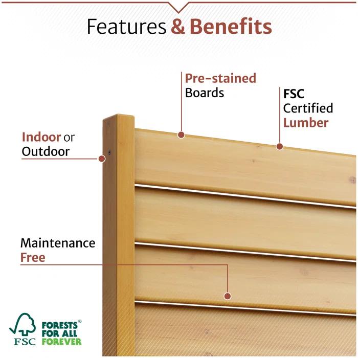 Enclo 6.1ft H x 3.1ft W (1 Panel) Freestanding or Surface Mounted Enclo Sierra Privacy Screen, Wood Fence Screen, Outdoor or Indoor Decorative Privacy Panel, Great for Balcony, Patio, Deck, EC18031
