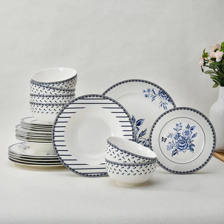 STP Goods Vintage Blue Porcelain Dinnerware Set of 24 pc for 6 pers.