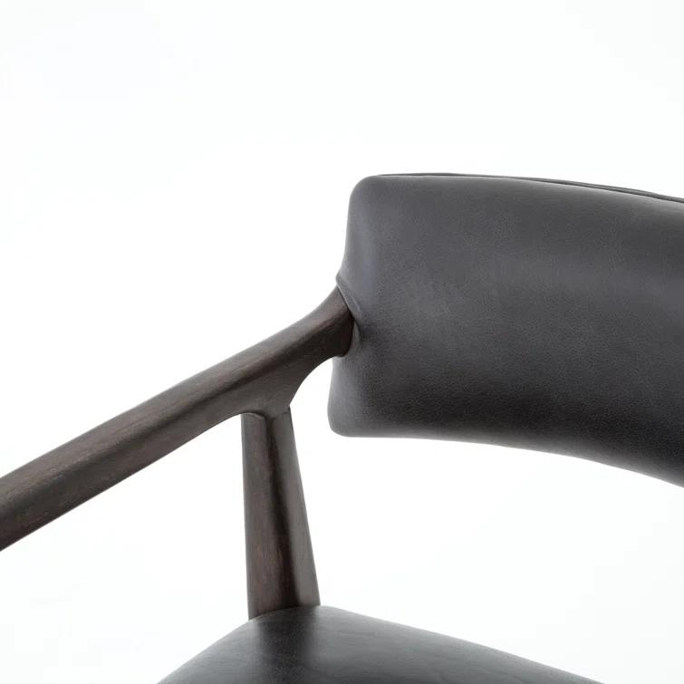 Black Leather and Wood Contemporary Bar Stool