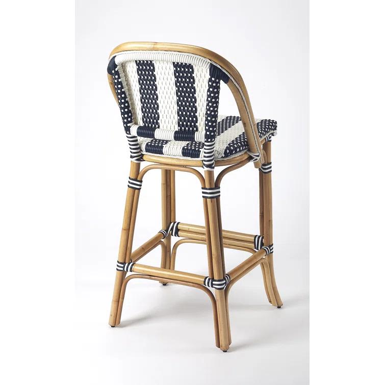 Butler Specialty Lila Stripe Rattan Bar Stool In Blue And White