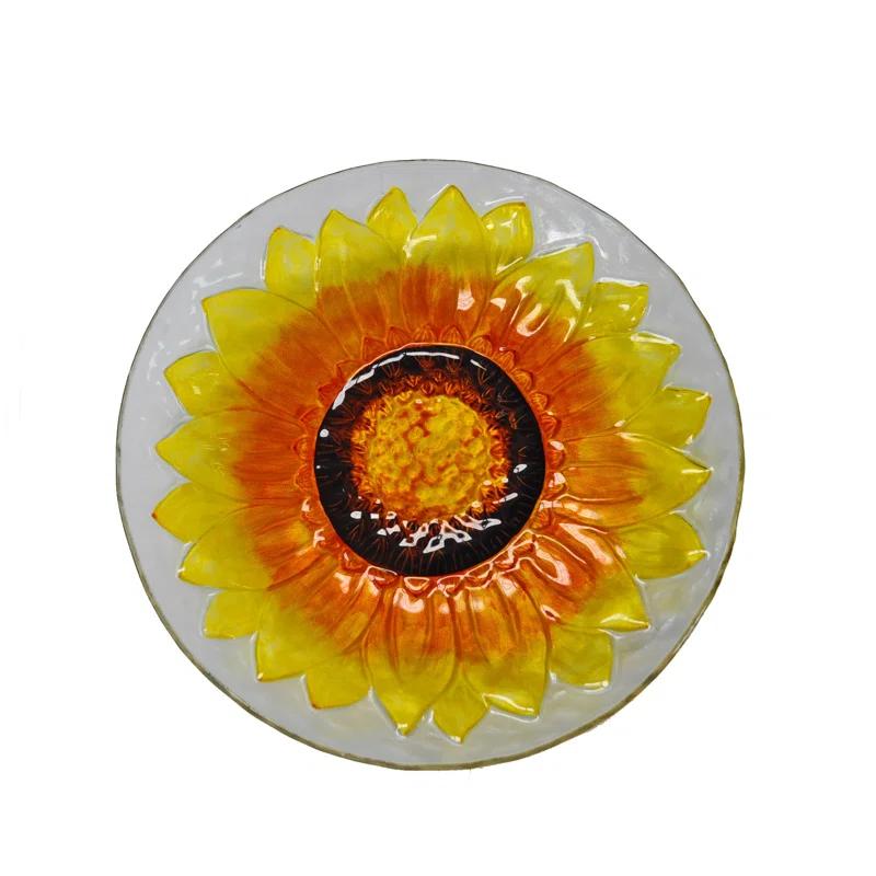 Continental Art Center 18" Decorative Glass Sunflower Plate and Bird Bath | Wayfair