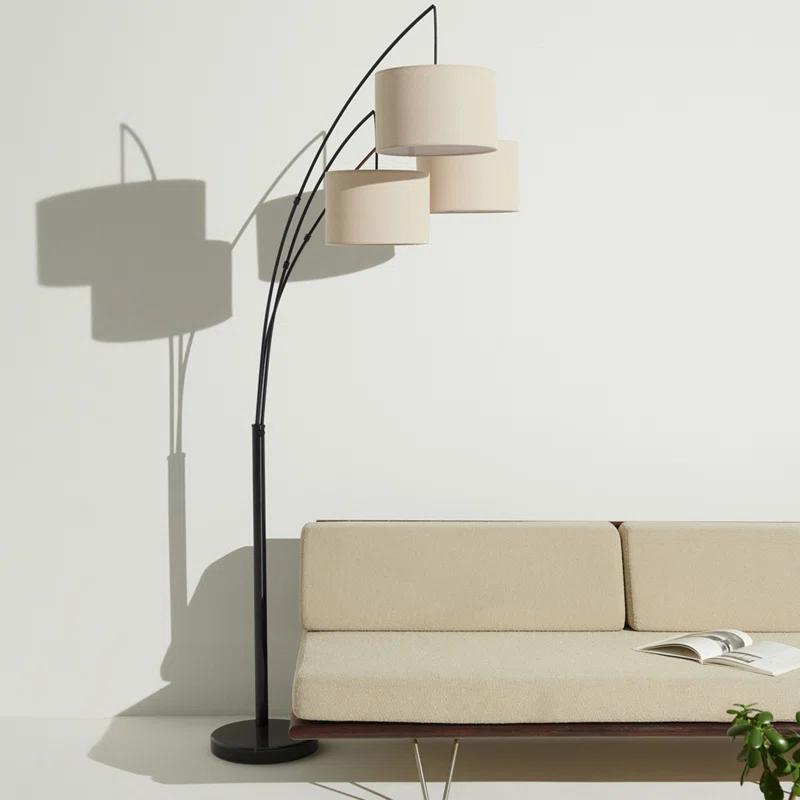 Trilage 84 in. Mid-Century Modern 3-Light Adjustable LED Floor Lamp with 3 Fabric Drum Shades
