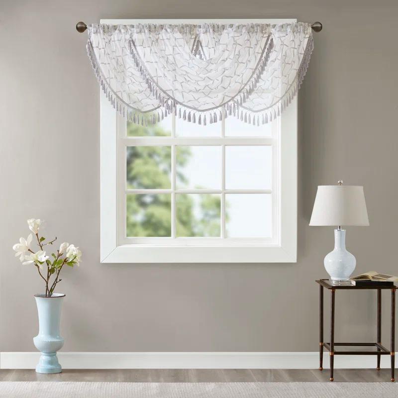 Madison Park Irina Diamond Sheer Embroidered Waterfall Valance