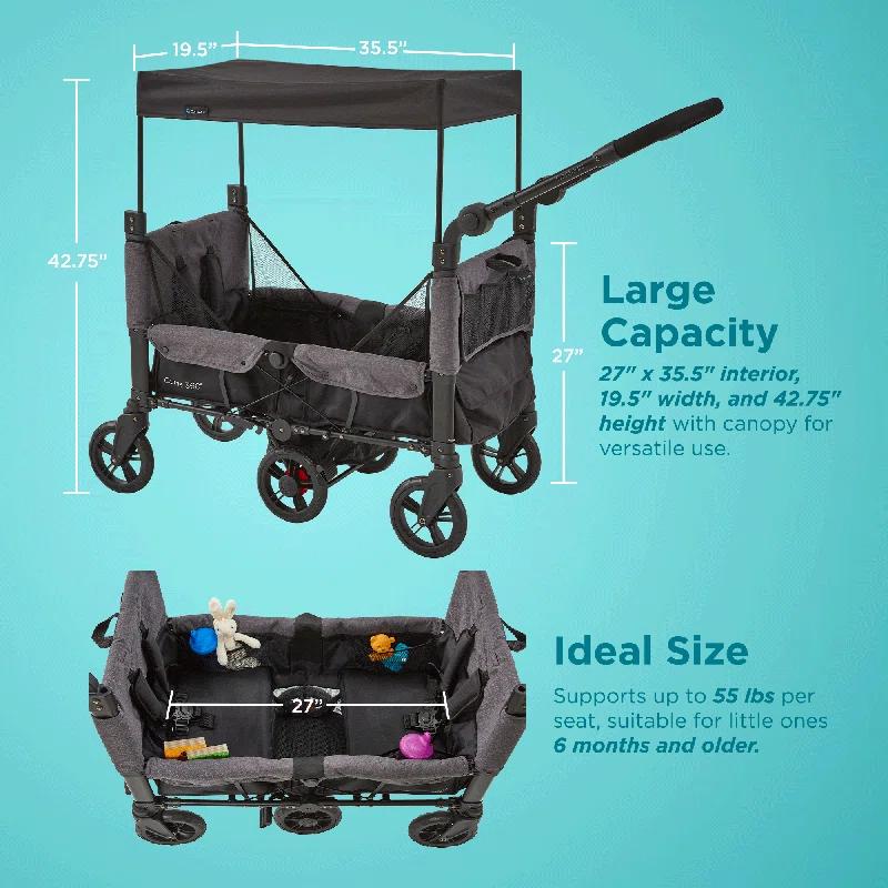 Contours Contours Curve 360 Stroller Wagon for 2 Kids, Infant Car Seat Compatibility, Zero Turn Radius, Lightweight Foldable Push-pull Collapsible Wagon Cart for Garden, Stroller, Camping, Grocery Cart