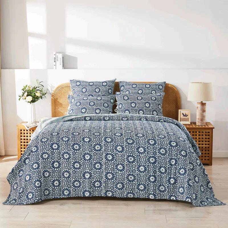 Melange Home Handstitched Flower Kantha Coverlet