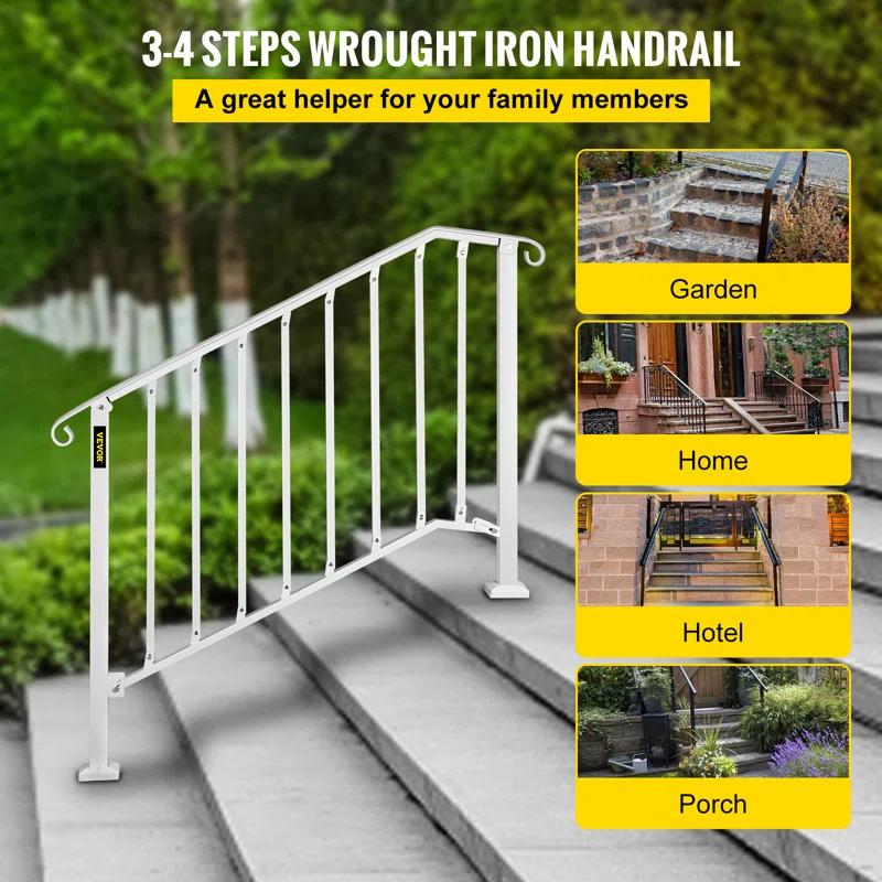 VEVOR Hand Rails for Outdoor Steps, Wrought Iron Railing, Porch And Stair Railing Kit