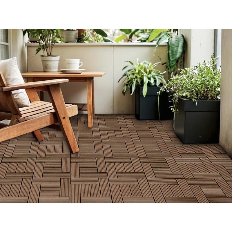 Wood Garden Wood Plastic Composite Deck Tiles, Composite Decking Resist Rust, Water, Weather, Indoor&Outdoor, DIY Interlocking Decking Tiles, Floor Tile(Set of 20)