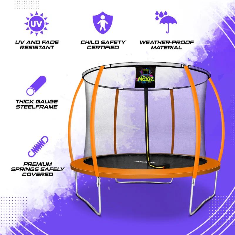 Moxie Machrus Moxie Pumpkin-Shaped Outdoor Trampoline Set with Top-Ring Frame Safety Enclosure, 10 FT