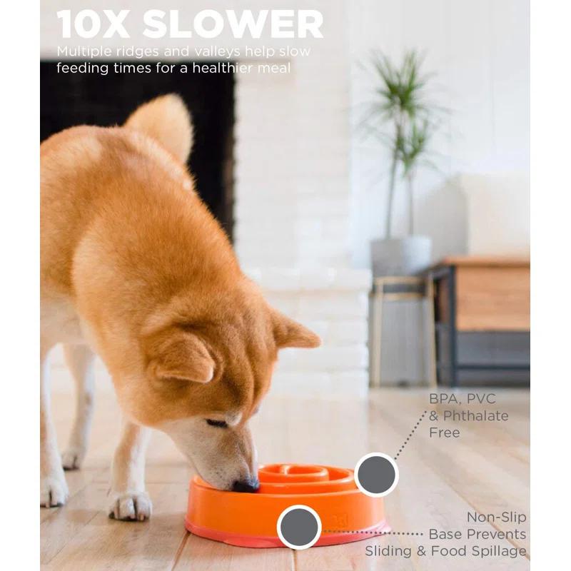 Outward Hound Fun Feeder Slow Bowl, Slow Feeder Dog Bowl, Medium, Orange