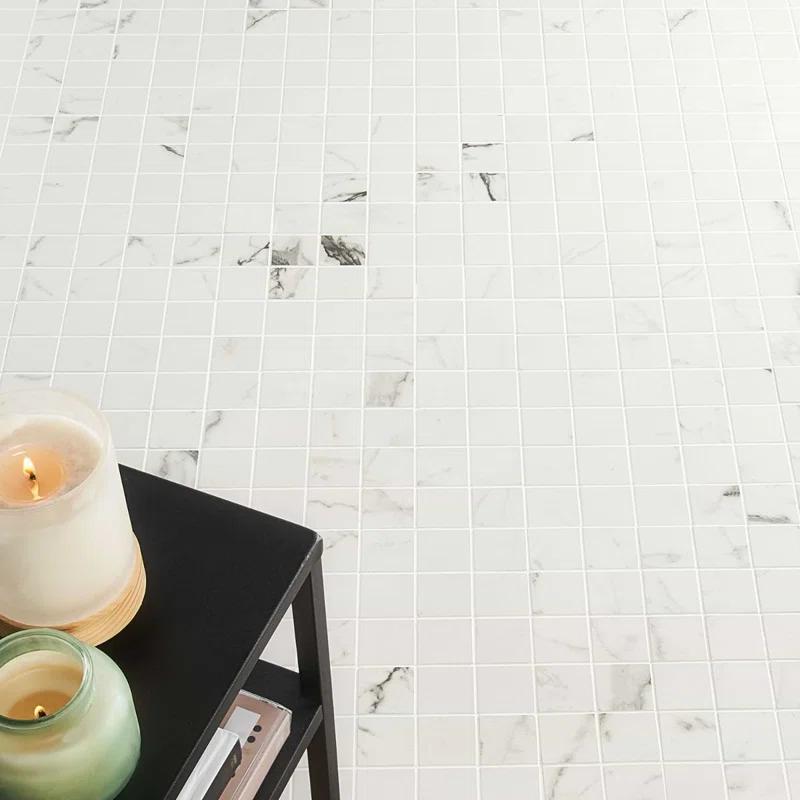 Saroshi Statuario Venato 11.81 in. x 11.81 in. Matte Porcelain Floor and Wall Mosaic Tile (0.96 sq. ft./Each)