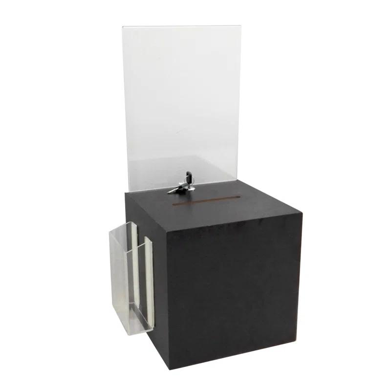 FixtureDisplays Wooden Suggestion Box Donation Box Ballot Box Charity Box Fund-raising Box w/ Clear Acrylic Header